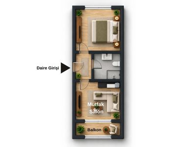 Kiralık 1+1 Güleray Sokak'ta Balkonlu İskanlı 1. Kat — fotoğraf 2
